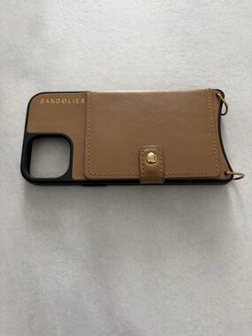 Bandolier iPhone 14 Tan Leather Card Wallet Phone Case with Gold Accents